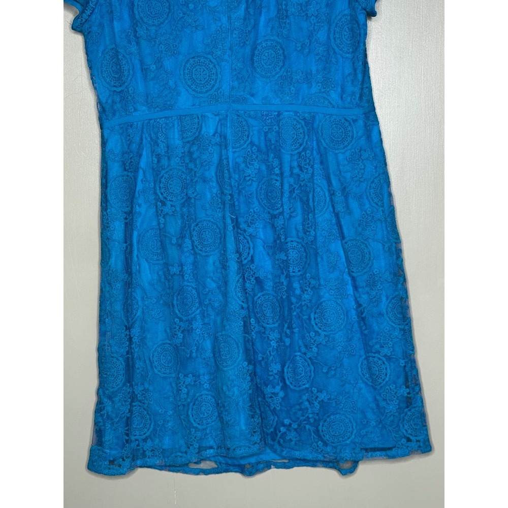 Adrianna Papell Blue Floral Lace Cocktail Dress Plus Size 18W Short Sleeve Knee - Picture 8 of 9